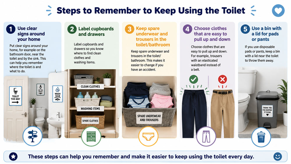 Steps to remember to keep using the toilet