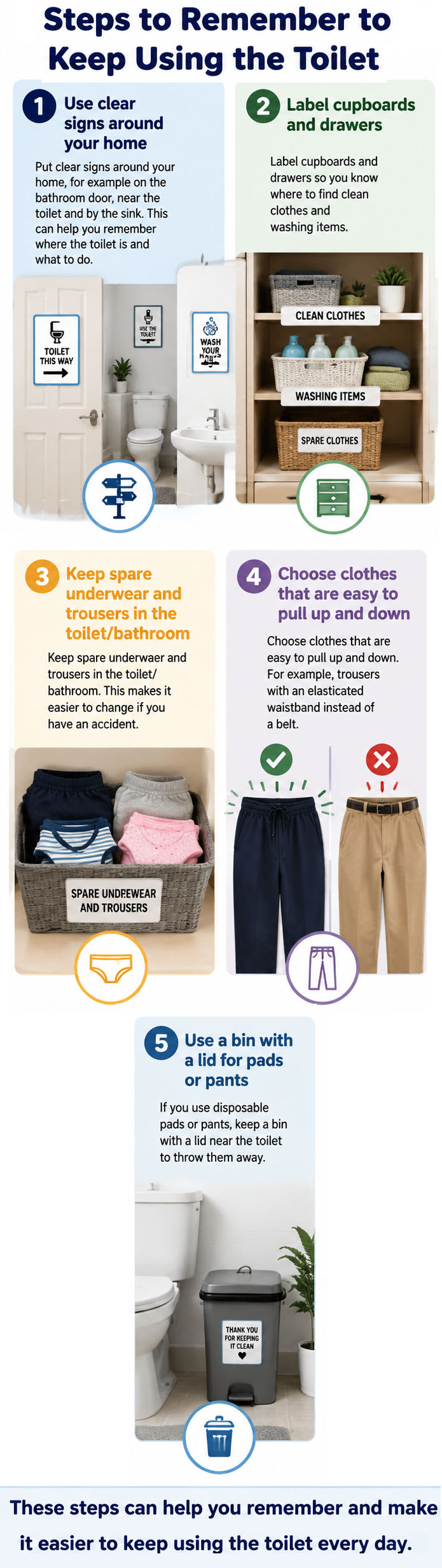 Steps to remember to keep using the toilet